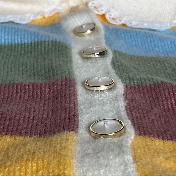 So It Is Striped Cardigan Pearl Buttons Lace Lined Collar Size S - Picture 9 of 11